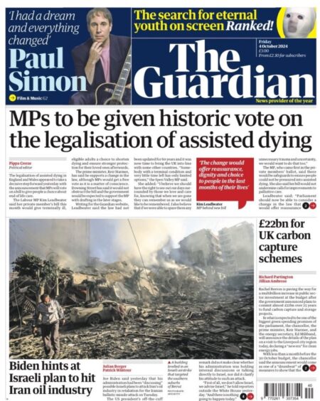 The Guardian - MPs to be given historic vote on legalisation of assisted dying