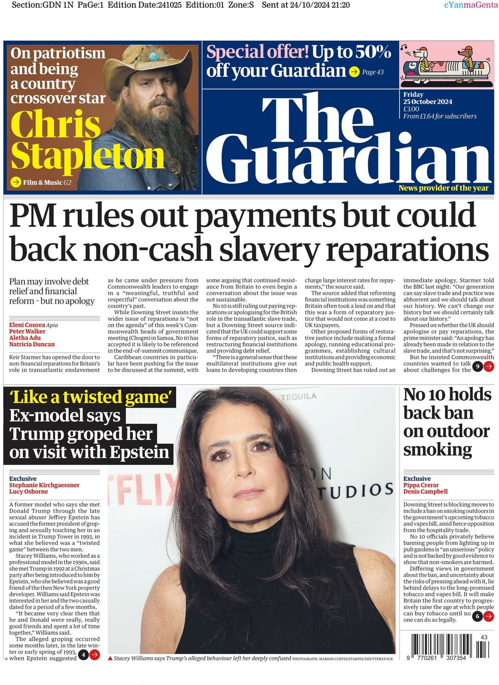 The Guardian - PM rules out payments but could back non-cash reparations
