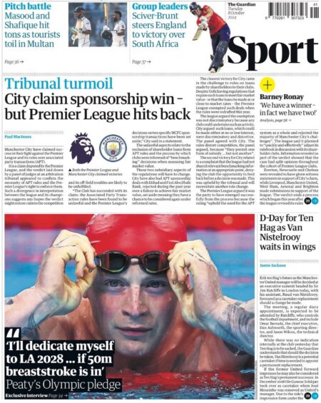 Guardian Sport – City claim sponsorship win – but Premier League hits back