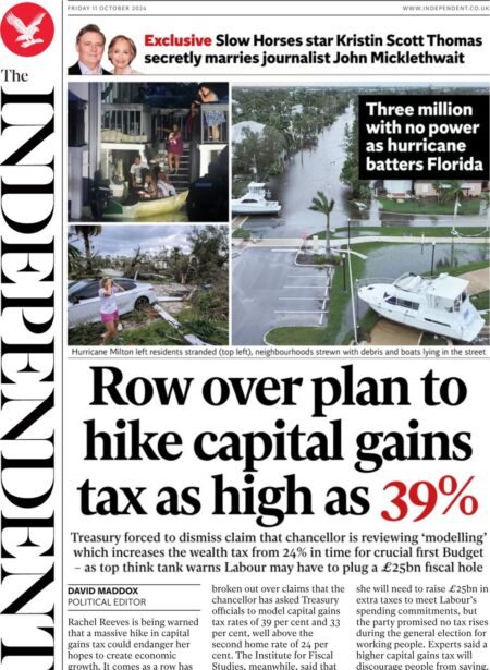 The Independent – Row over plan to hike capital gains tax as high as 39%