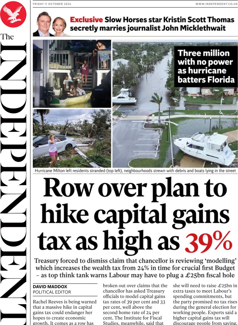 The Independent - Row over plan to hike capital gains tax as high as 39%