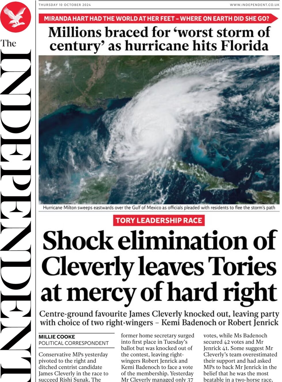 The Independent - Shock elimination of Cleverly leaves Tories at mercy of hard right 