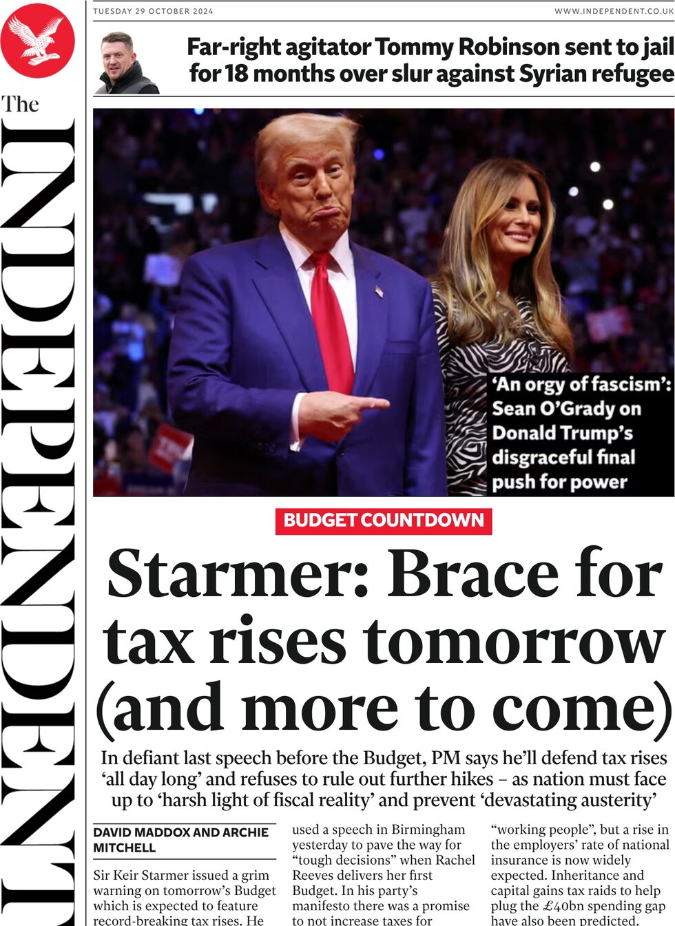 The Independent - Starmer: Brace for tax rises tomorrow (and more to come) 