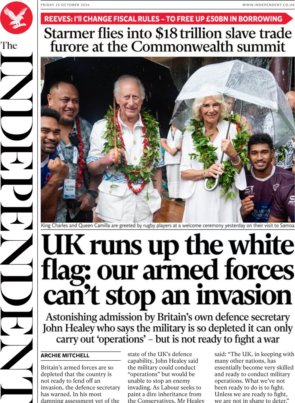 The Independent - UK runs up the white flag: our armed forces can’t stop an invasion 
