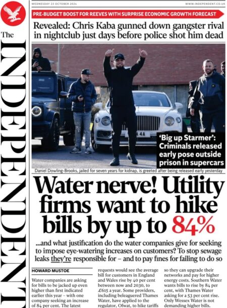 The Independent – Water nerve! Utility firms want to hike bills by up to 84% 