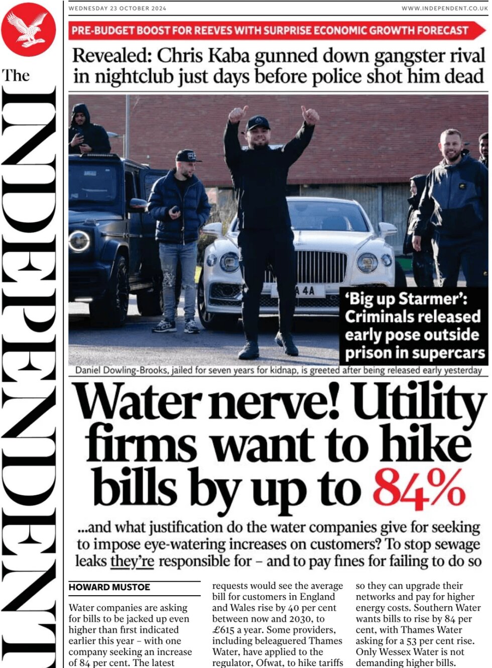 The Independent - Water nerve! Utility firms want to hike bills by up to 84% 
