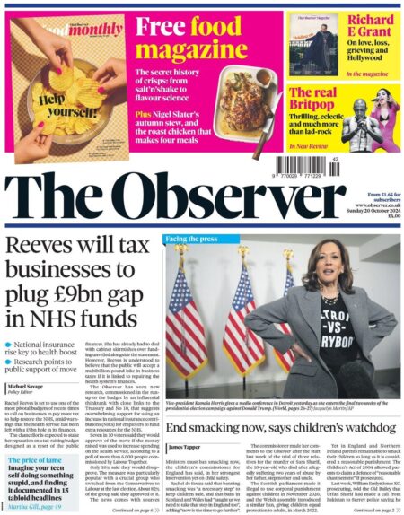 The Observer – Reeves will tax businesses to plug £9bn gap in NHS funds 