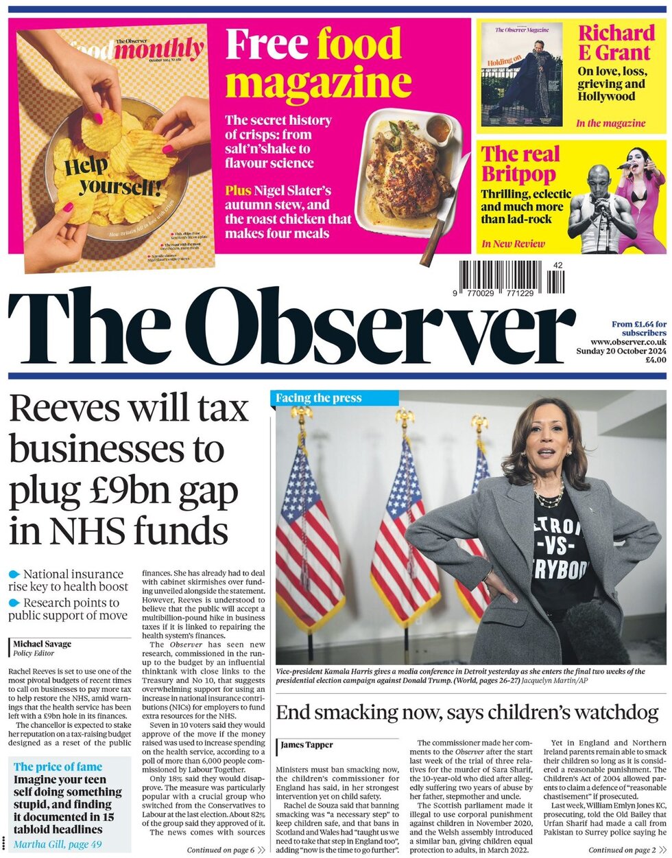 The Observer - Reeves will tax businesses to plug £9bn gap in NHS funds 
