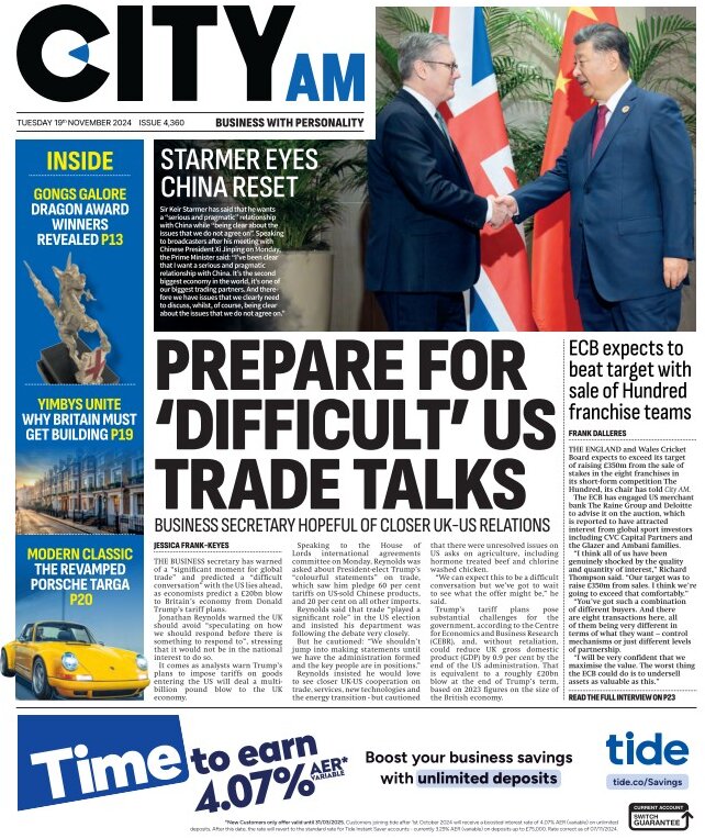 CITY AM - Prepare for difficult US trade talks 
