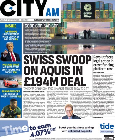 CITY AM – Swiss swoop on Aquis in £194 million deal 