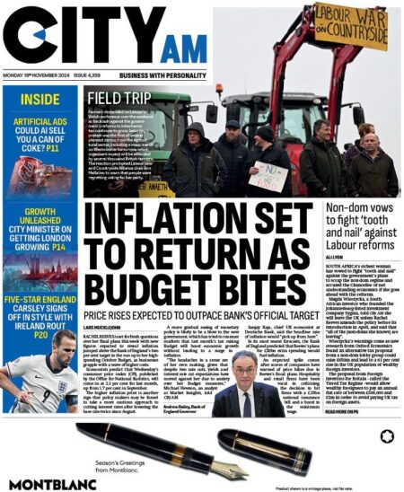 CITY AM – Inflation set to return as Budget bites 