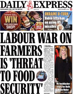 Daily Express – Labour war on farmers is threat to food security