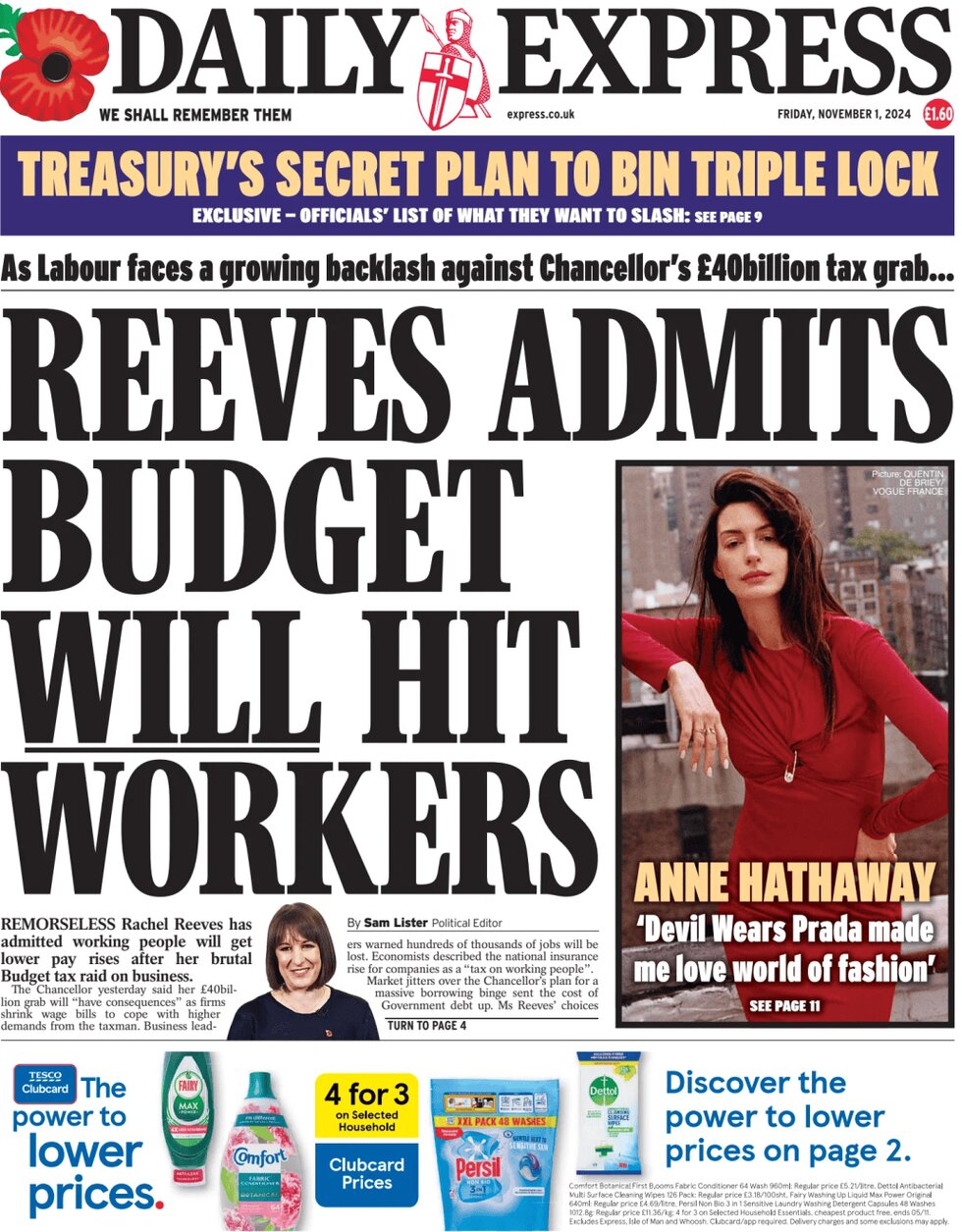 Daily Express - Reeves admits Budget will hit workers