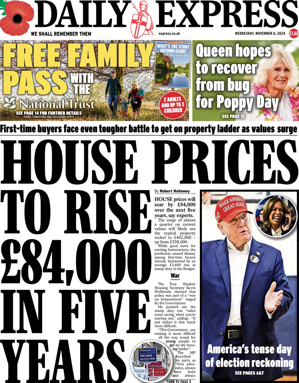 Daily Express - House prices to rise £84,000 in five years 
