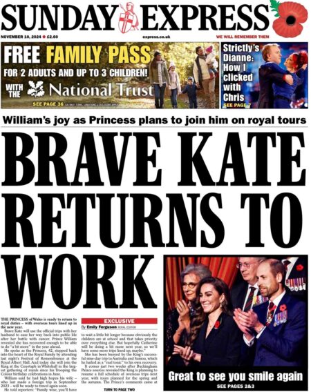 Sunday Express – Brave Kate returns to work 