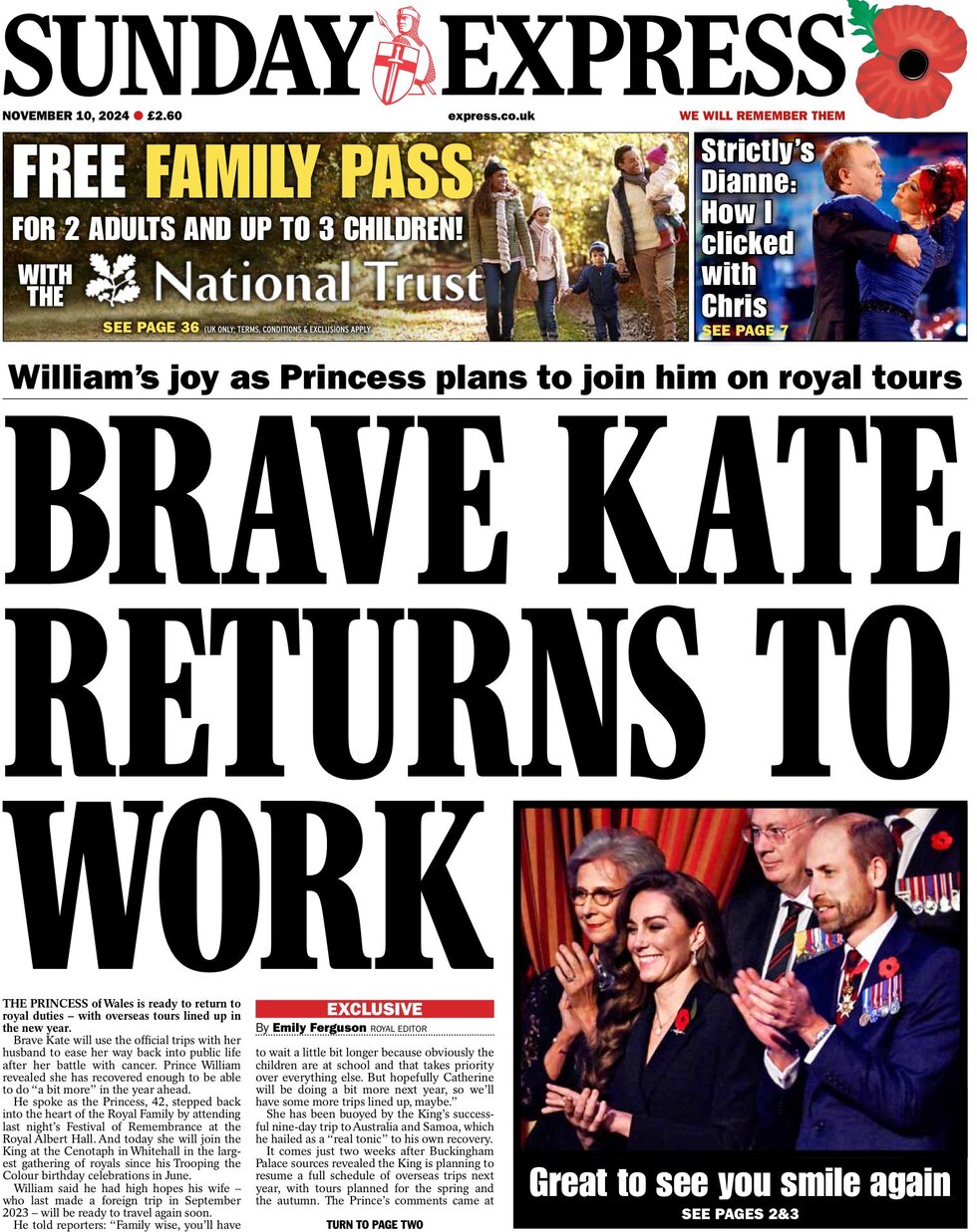 Sunday Express - Brave Kate returns to work 
