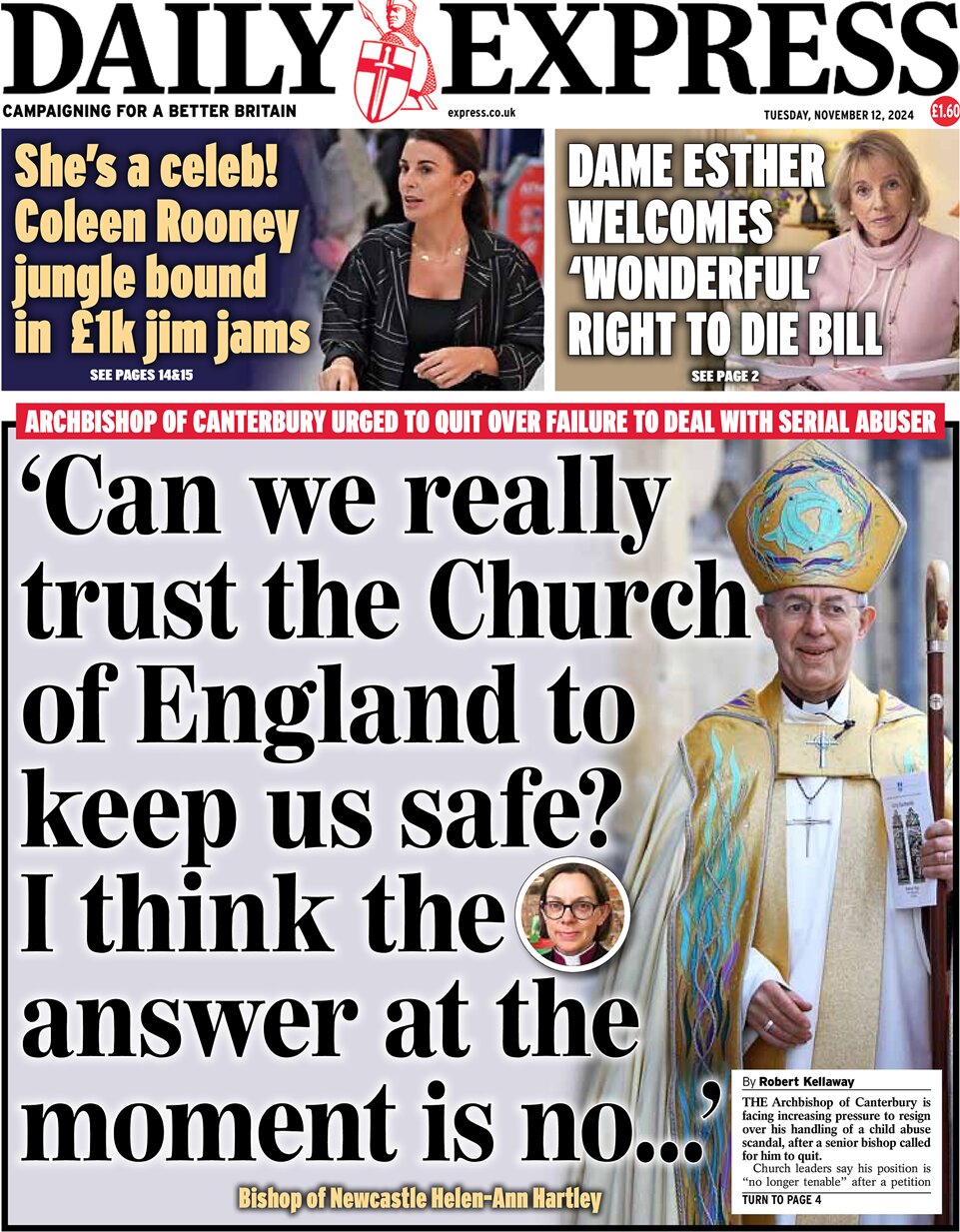 Daily Express - Can we really trust the Church of England to keep us safe? I think the answer at the moment is no 
