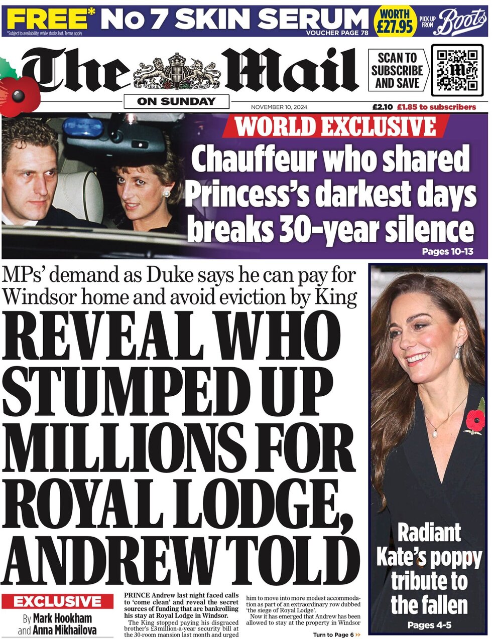 The Mail On Sunday - Reveal who stumped up millions for Royal lodge, Andrew told 
