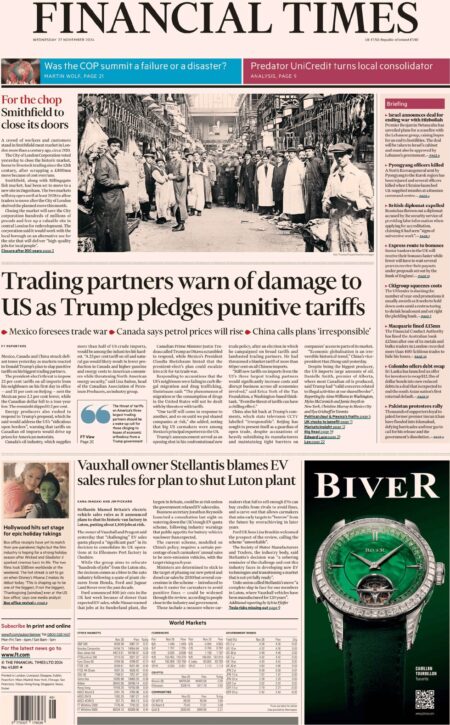 FT – Trading partners warn of danger to US as Trump pledges punitive tariffs