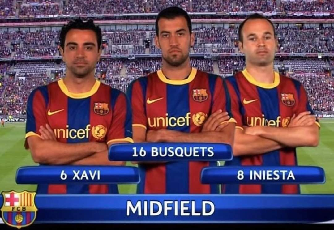 Barcelona's Champions League win built off youngsters and there was another famous barca midfield. The midfield trio they won three Champions Leagues