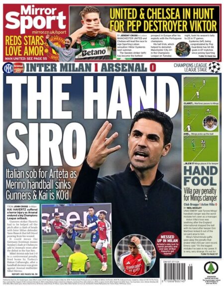 Mirror Sport – Inter Milan 1 Arsenal 0 – The Hand Siro