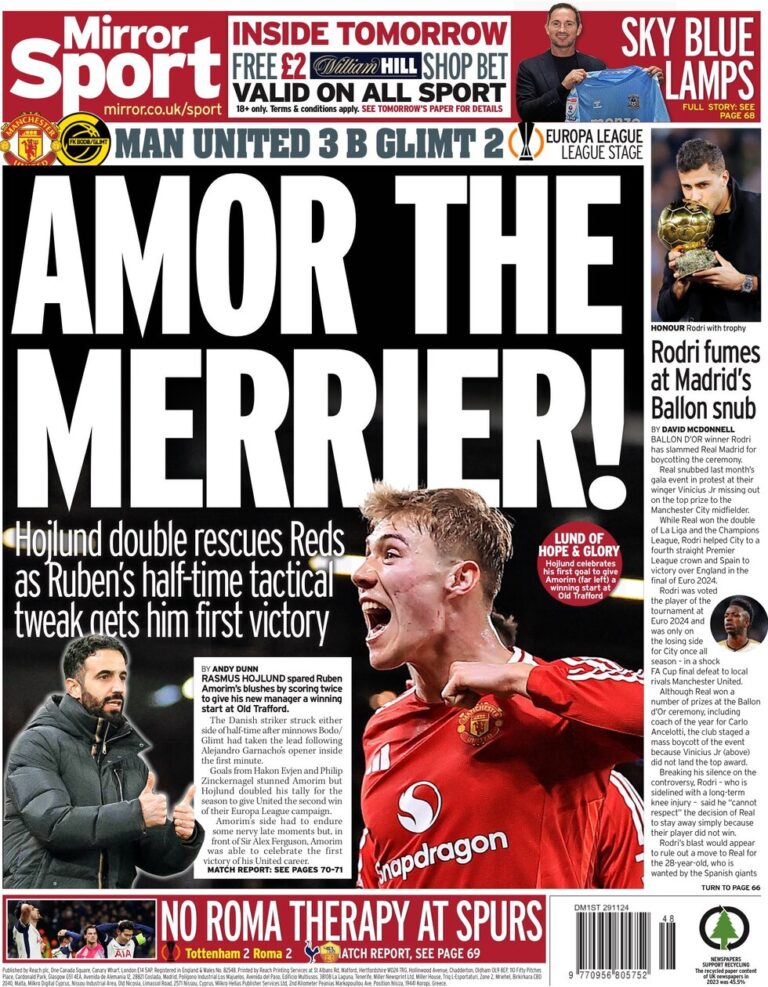 Man Utd 3-2 Glimt: Amor The Merrier! – Mirror Sport (UK)