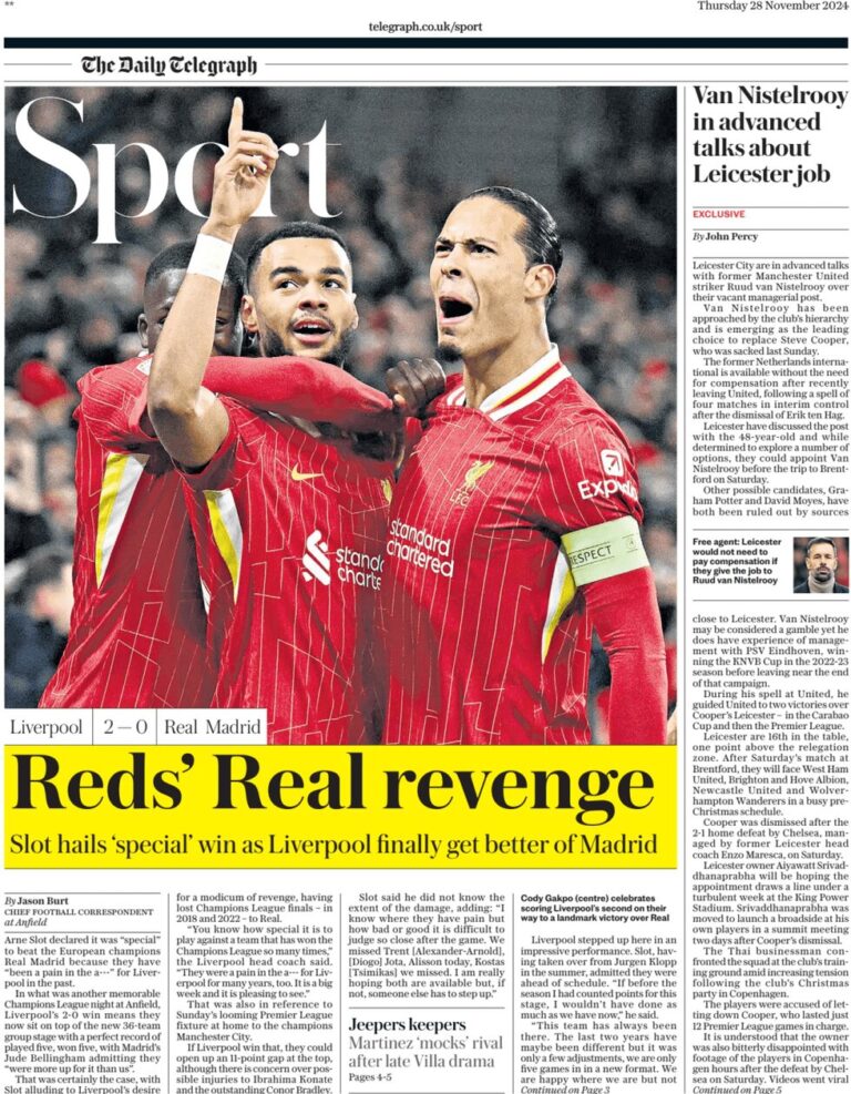 Reds’ Real Revenge – Telegraph Sport (UK)