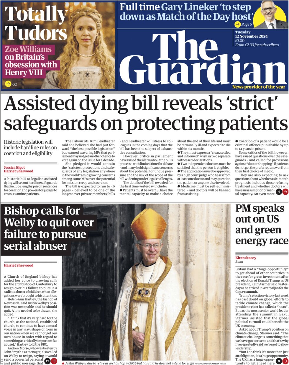 The Guardian - Assisted dying bill reveals strict safeguards on protecting patients 
