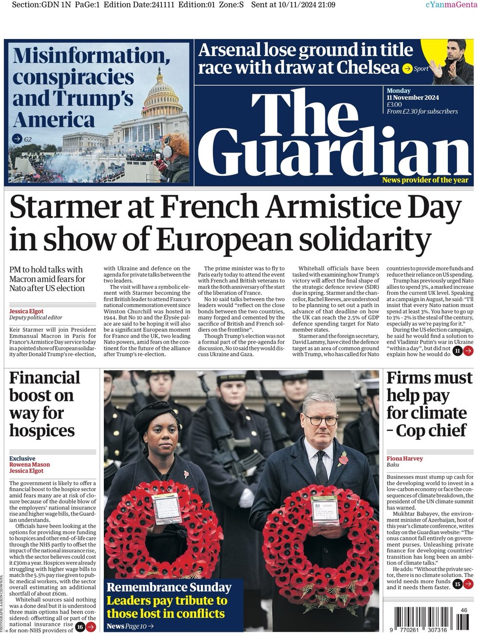 The Guardian - Starmer at French Armistice Day in show of European solidarity