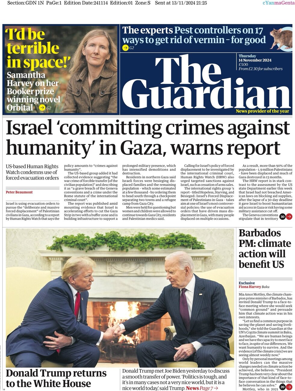 The Guardian - Israel committing crimes against humanity in Gaza, report warns
