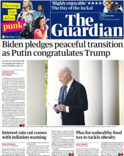 The Guardian – Biden pledges peaceful transition as Putin congratulates Trump 