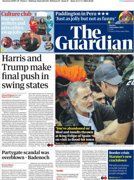 The Guardian – Harris and Trump make final push in swing states 