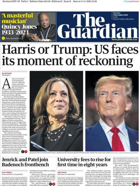 The Guardian – Harris or Trump: US faces its moment of reckoning 