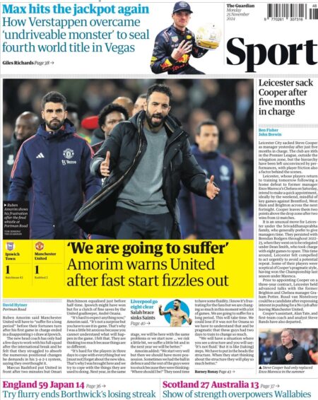 Guardian Sport – Amorim warns United after fast start fizzles out