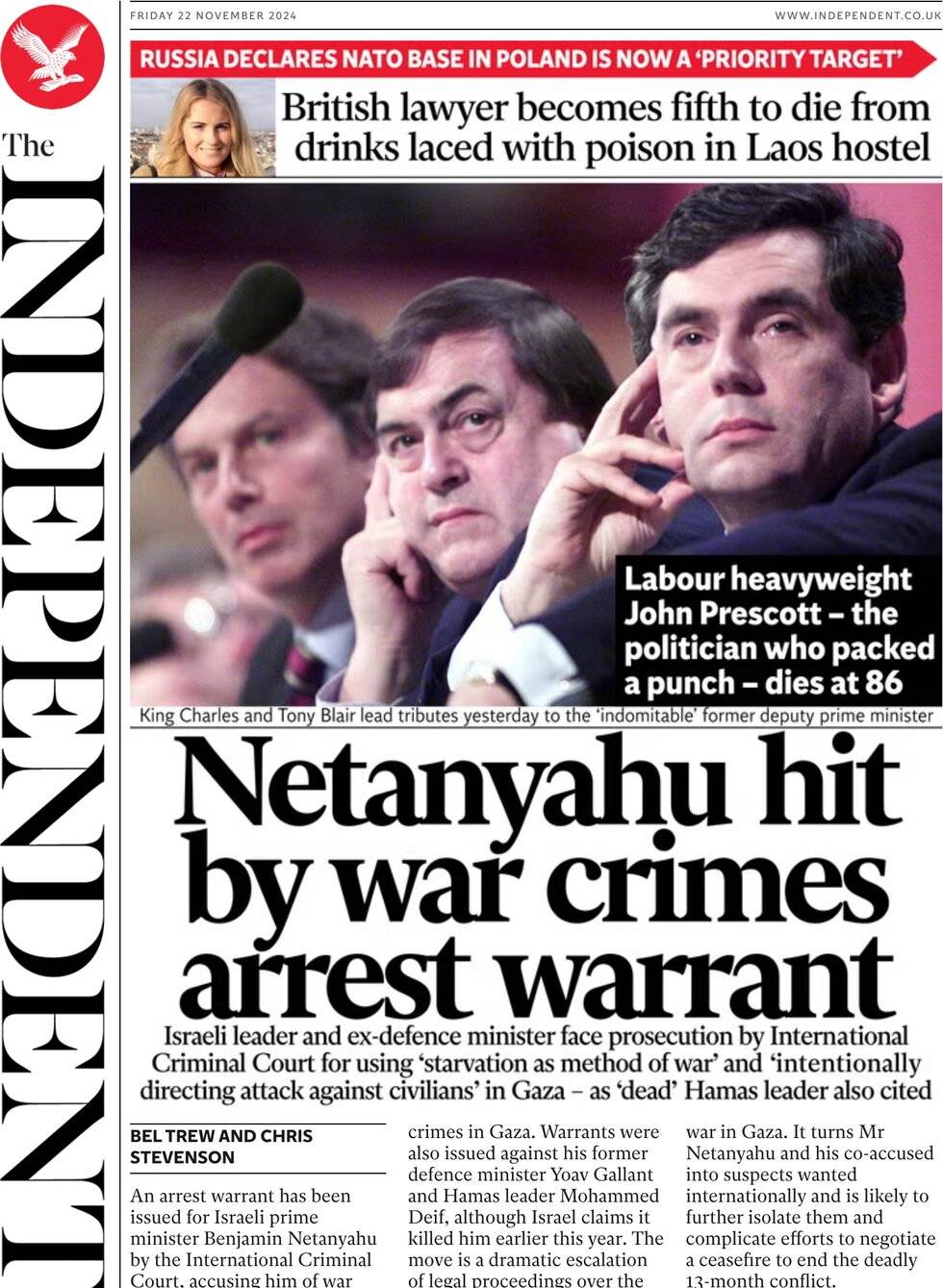 Netanyahu hit by war crimes arrest warrant - The Independent