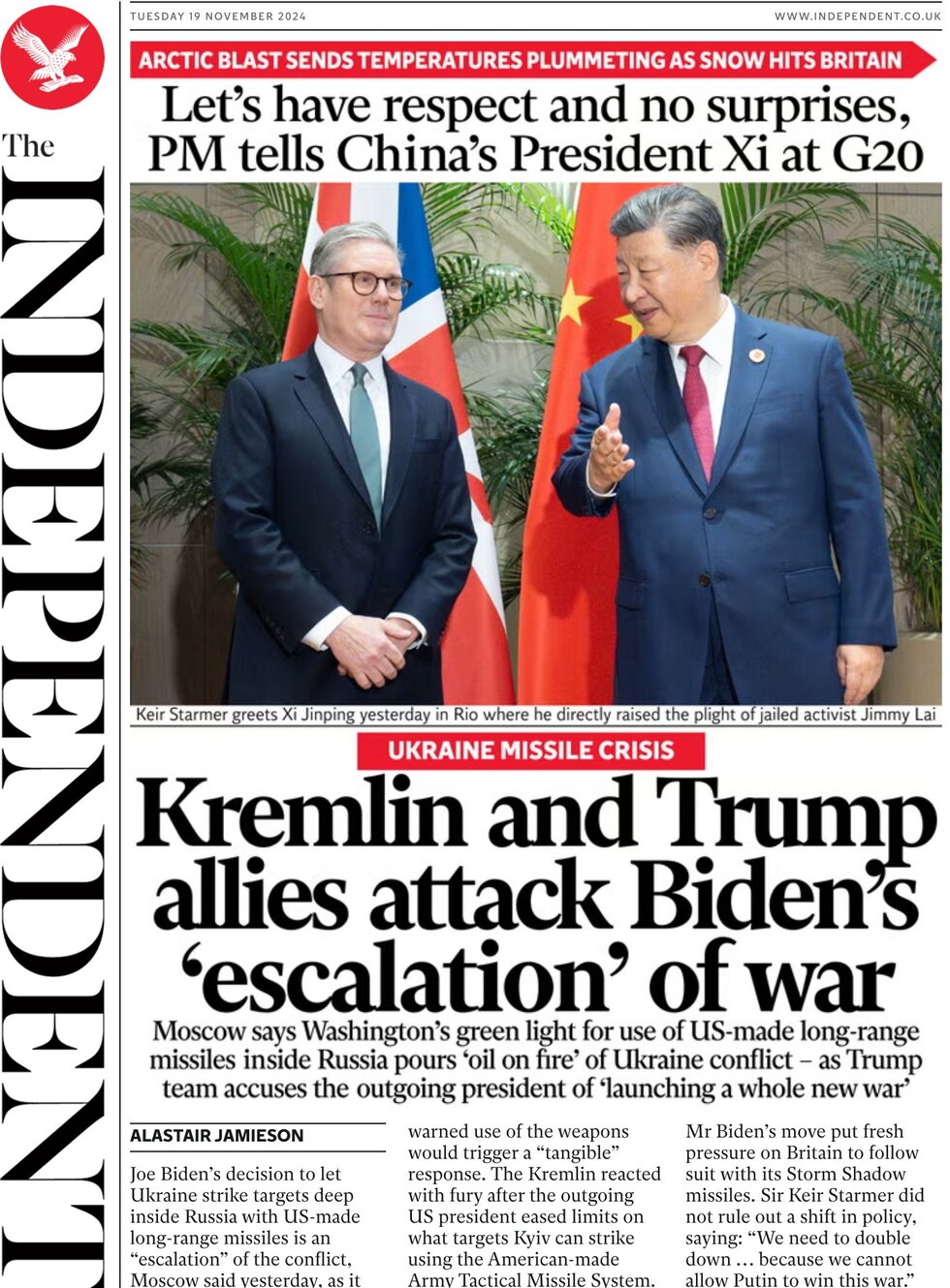 The Independent - Kremlin and Trump allies attack Biden’s escalation of war 
