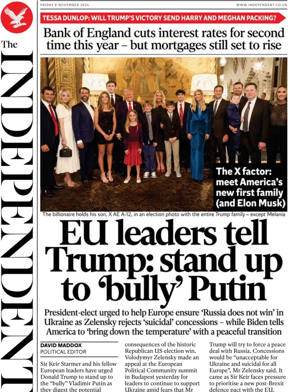 The Independent  - EU leaders tell Trump: stand up to bully Putin 