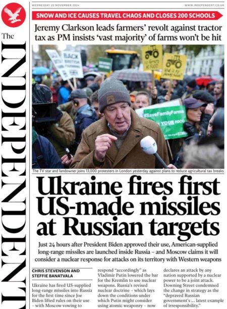 Ukraine fires first US-made missiles at Russian targets – The Independent front page