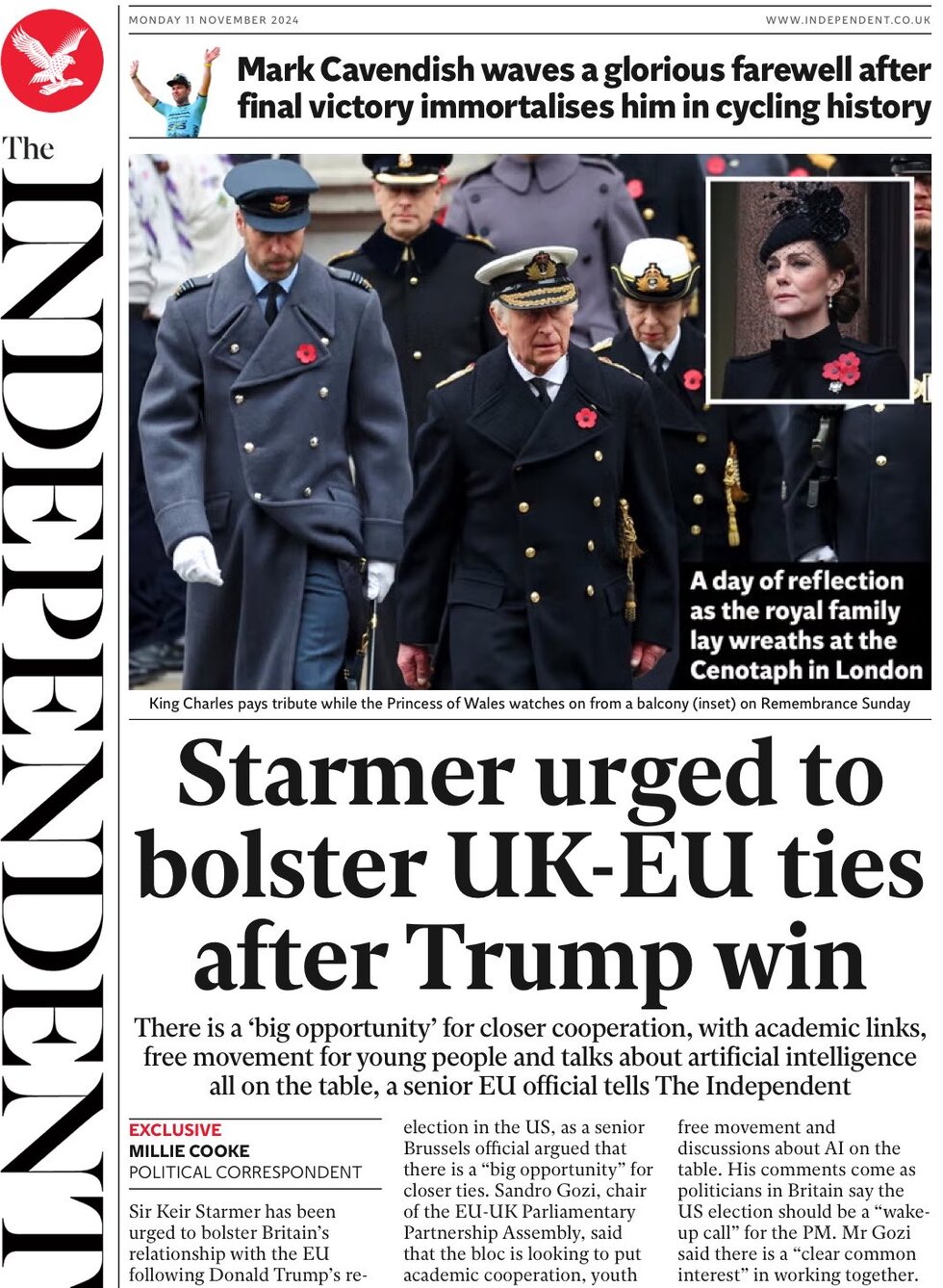 The Independent - Starmer urged to bolster UK-EU ties after Trump win 
