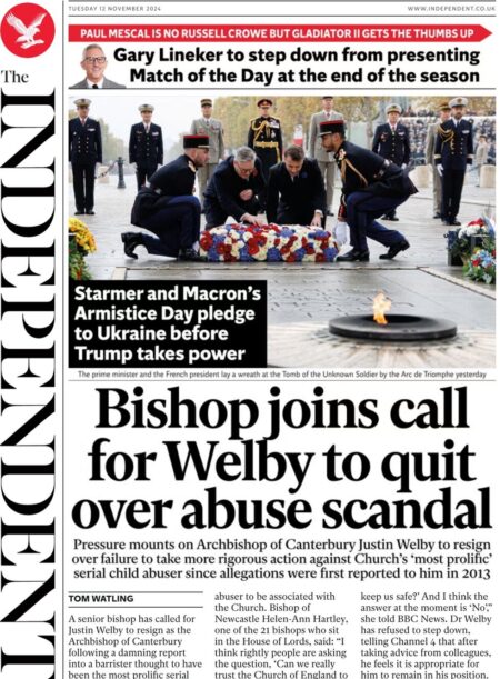 The Independent – Bishop joins calls for Welby to quit over abuse scandal 