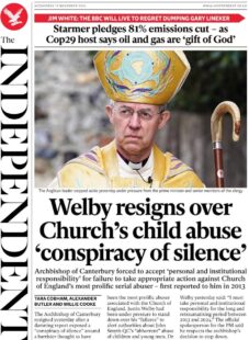 The Independent - Welby resigns over Church’s child abuse ‘conspiracy of silence’