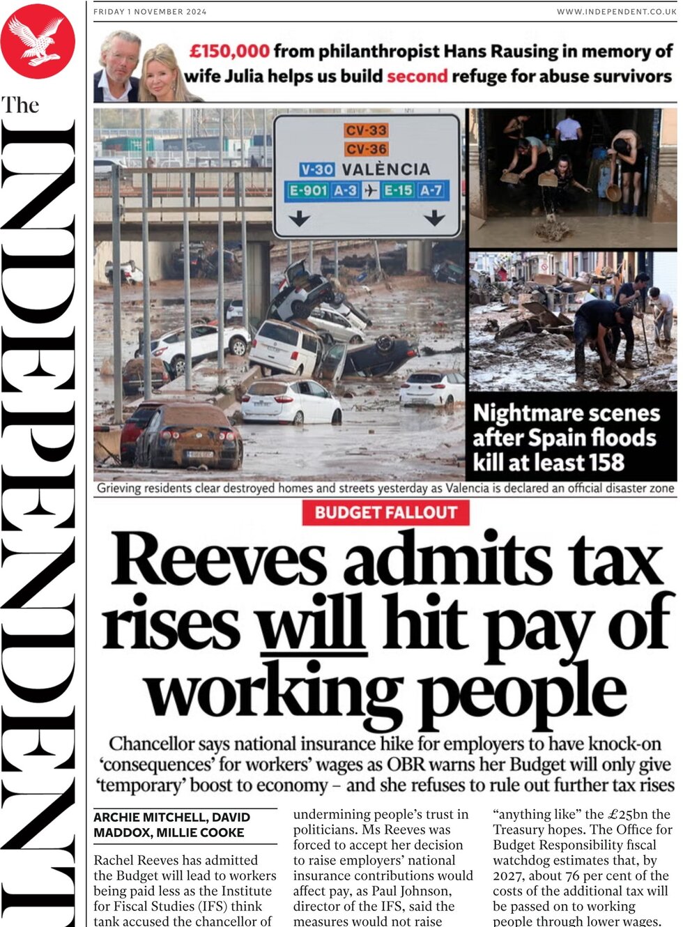 The Independent - Reeves admits tax rises will hit pay of working people 
