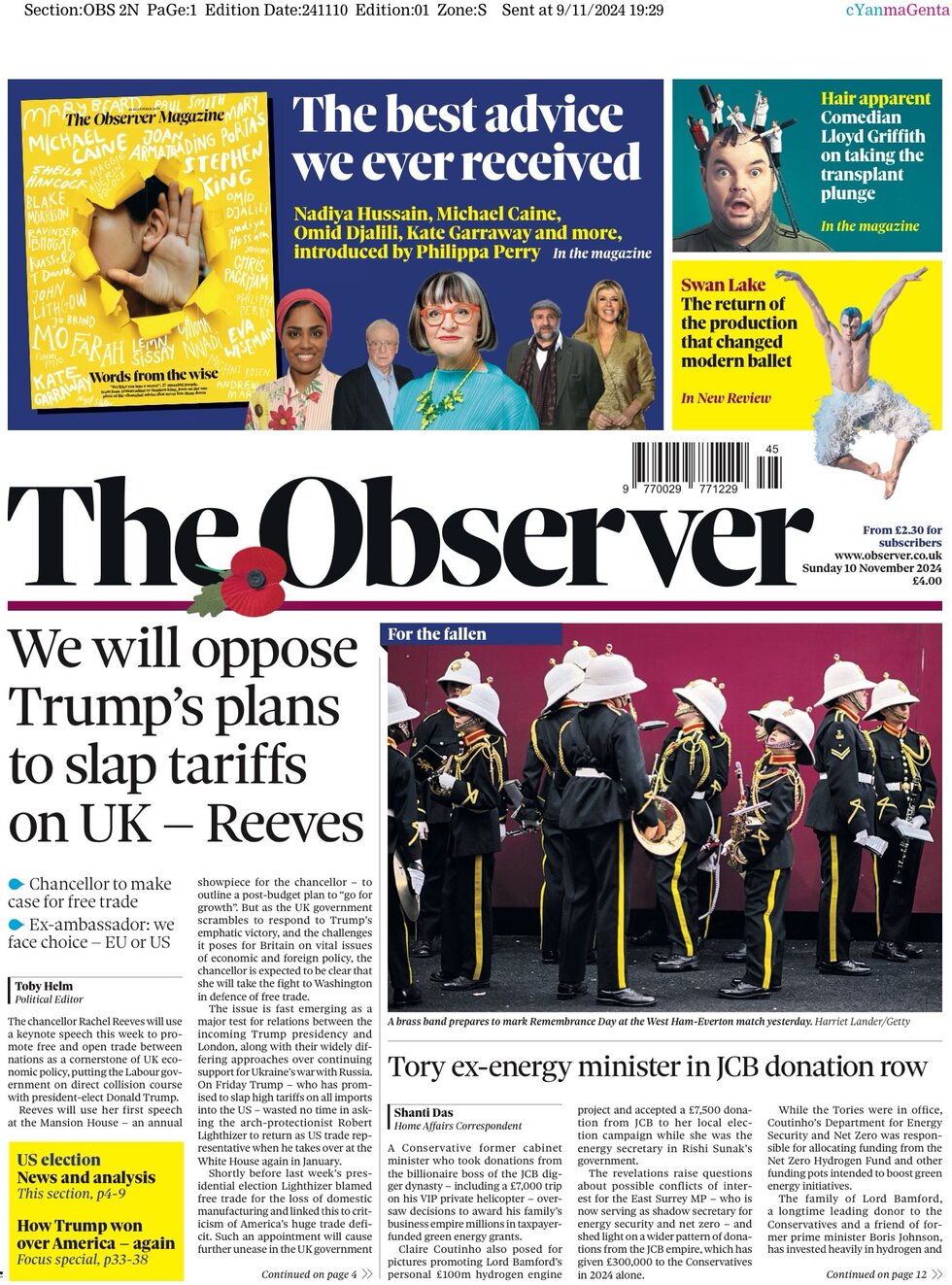 The Observer - We will oppose Trump’s plans to slap tariffs on UK
