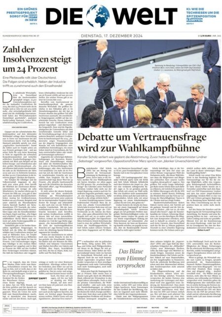 Die Welt Front Page 17/12/2024