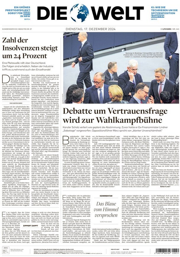 die welt front page 17/12/2024