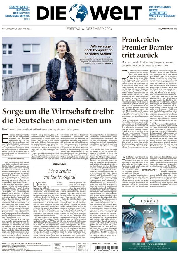 die welt front page 6/12/2024