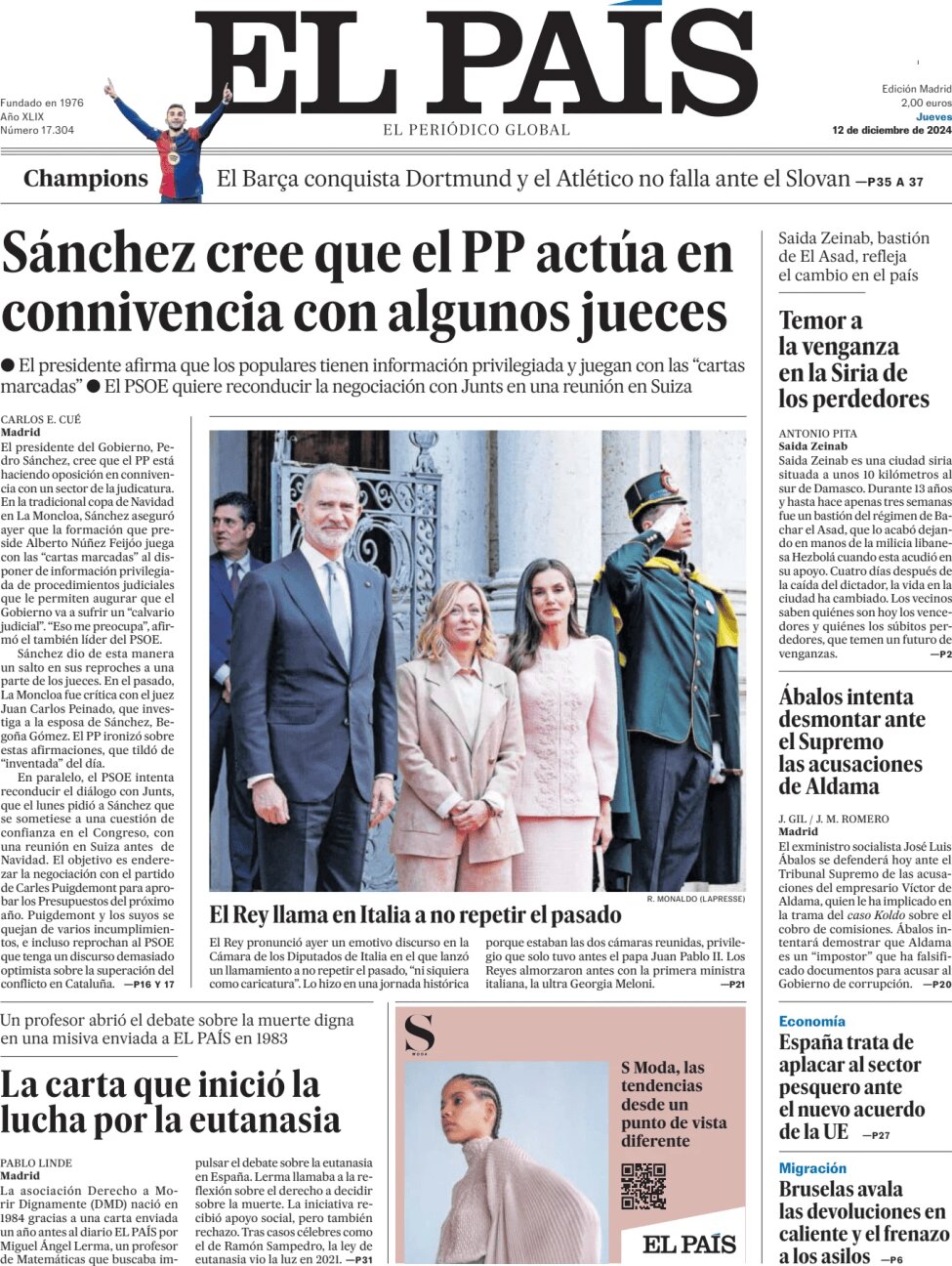 el pais front page 12/12/2024