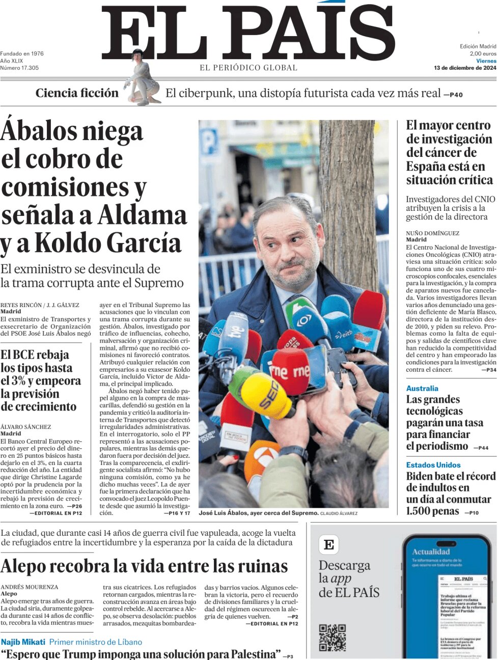 el pais front page 13/12/2024