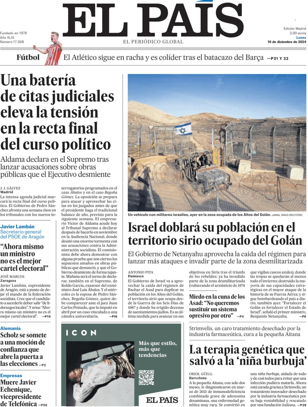 el pais front page 16/12/2024