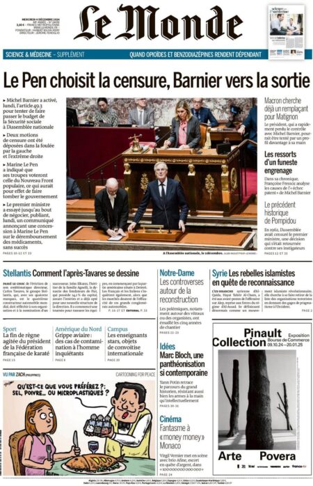 Le Monde Front Page 4/12/2024